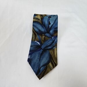 Gino Pompeii Men's Vintage Blue Olive Green Floral Abstract Career Tie Retro‎